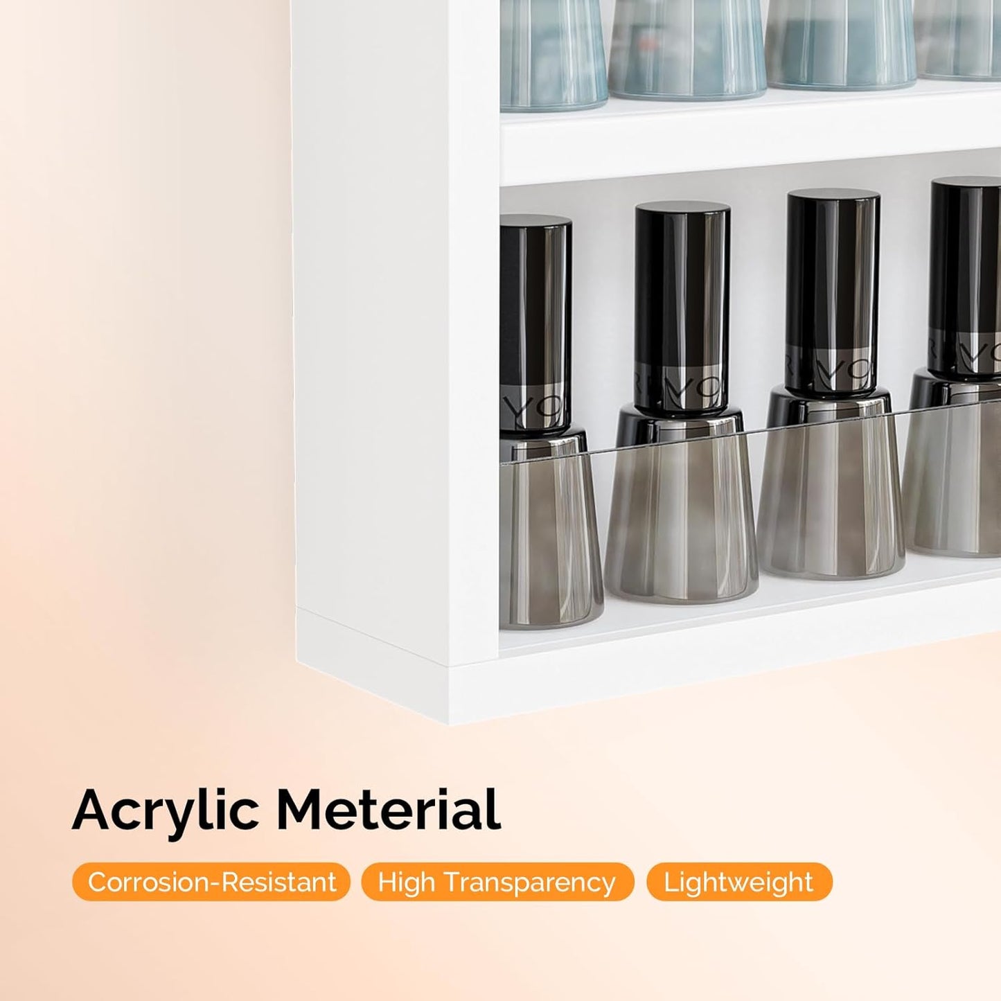 OmySalon 6 Layers Nail Polish Rack, Wall Mount Nail Polish Organizer w/Acrylic Baffle (White)