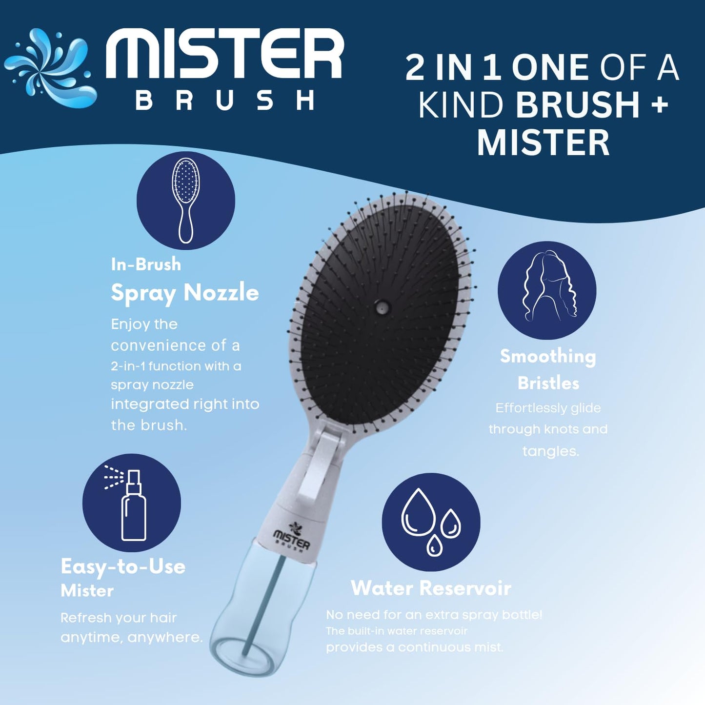 2-in-1 Hairbrush Mister – Innovative Hair Mist & Brushing Tool for Wet & Dry Hair Styling – No-Tangle Bristles, Convenient Water Reservoir, Easy-to-Use (Pink)