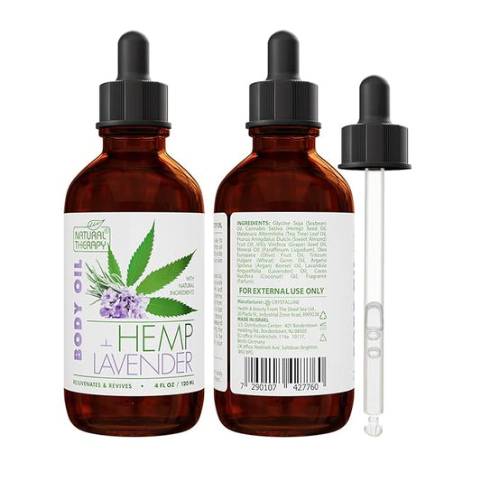 Natural Therapy Hemp & Lavender Body Oil – Moisturizing Body Oil – Hydrate & Soften Skin – Increase Skin Elasticity and Provide Anti-Aging Support (4 Fl.Oz)