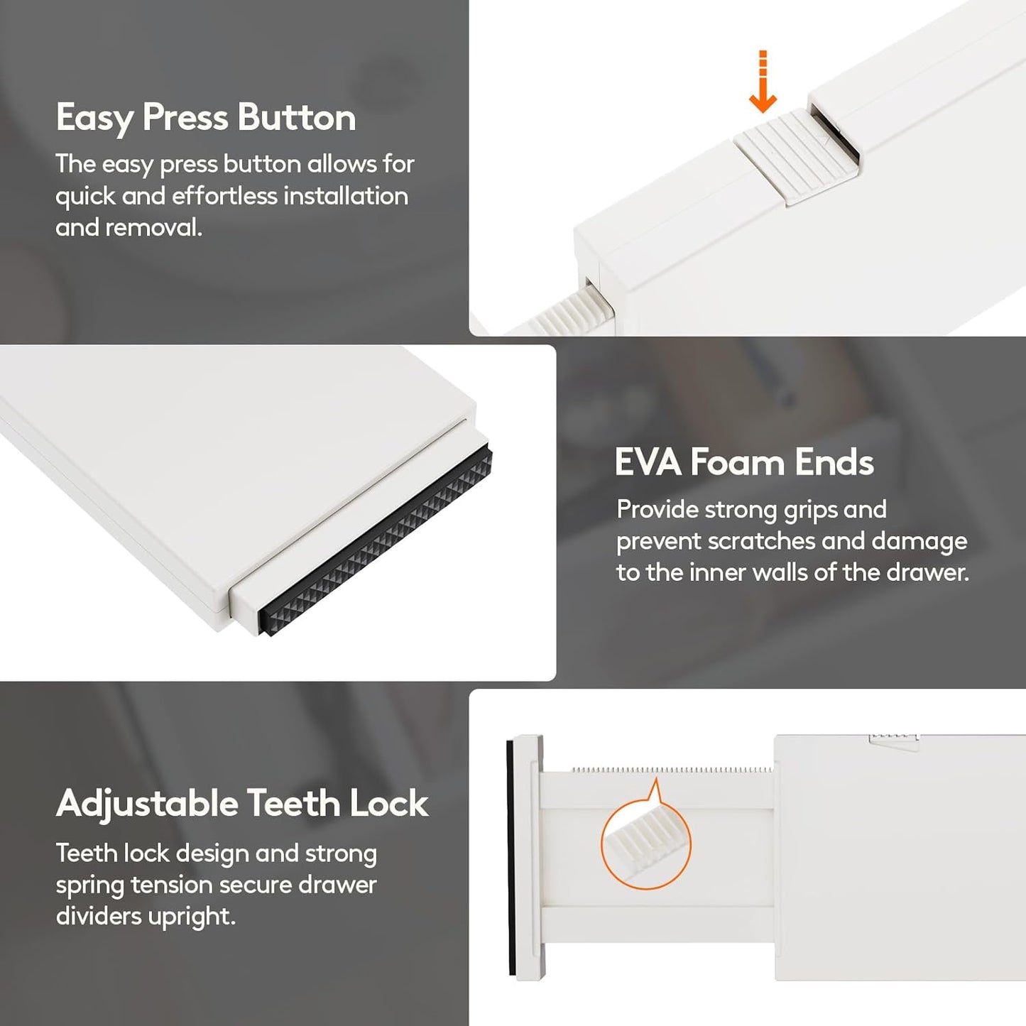 Lifewit 8 Pack Drawer Dividers 4" High, 11-17" Adjustable Dresser Drawer Organizers for Clothes, Expandable Dresser Separators in Bedroom/Bathroom/Kitchen/Vanity/Office Organization and Storage, Beige