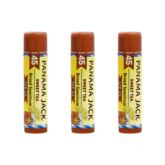 Panama Jack Sunscreen Lip Balm - SPF 45, Broad Spectrum UVA-UVB Sunscreen Protection, Prevents & Soothes Dry, Chapped Lips, Sweet Tea, 3-pack