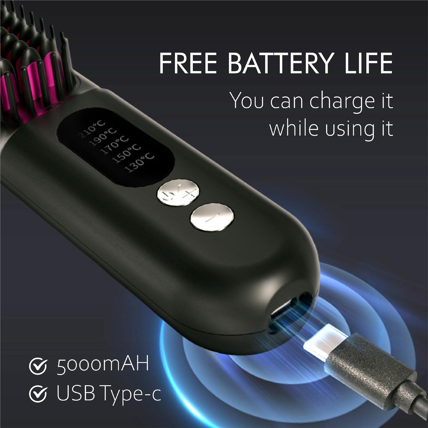 Mindrain Mini Cordless Hair Straightener Brush Pro A+, Portable Straightening Brush for Travel, Ionic Hot Comb Straightener, USB Rechargeable, It can be Used While Charging, Gifts for Women. (Black)