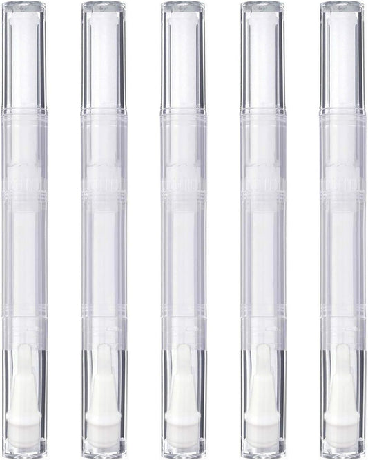 5 Pack 3 ml Transparent Twist Pens, Empty Nail Oil Pen with Brush Tip, Cosmetic Lip Gloss Container Applicators Eyelash Growth Liquid Tube (5x)