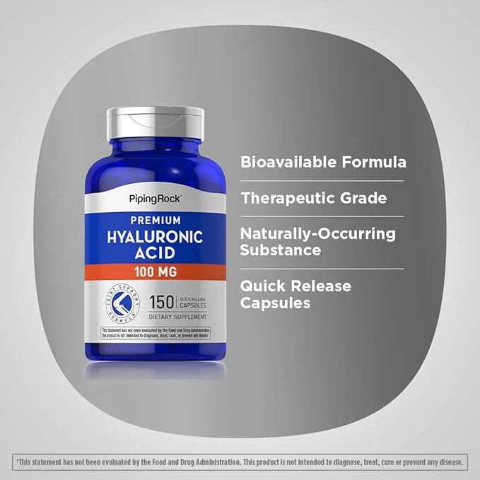 Piping Rock Hyaluronic Acid Capsules | 100mg | 150 Count | Premium Formula | Non-GMO, Gluten Free Supplement