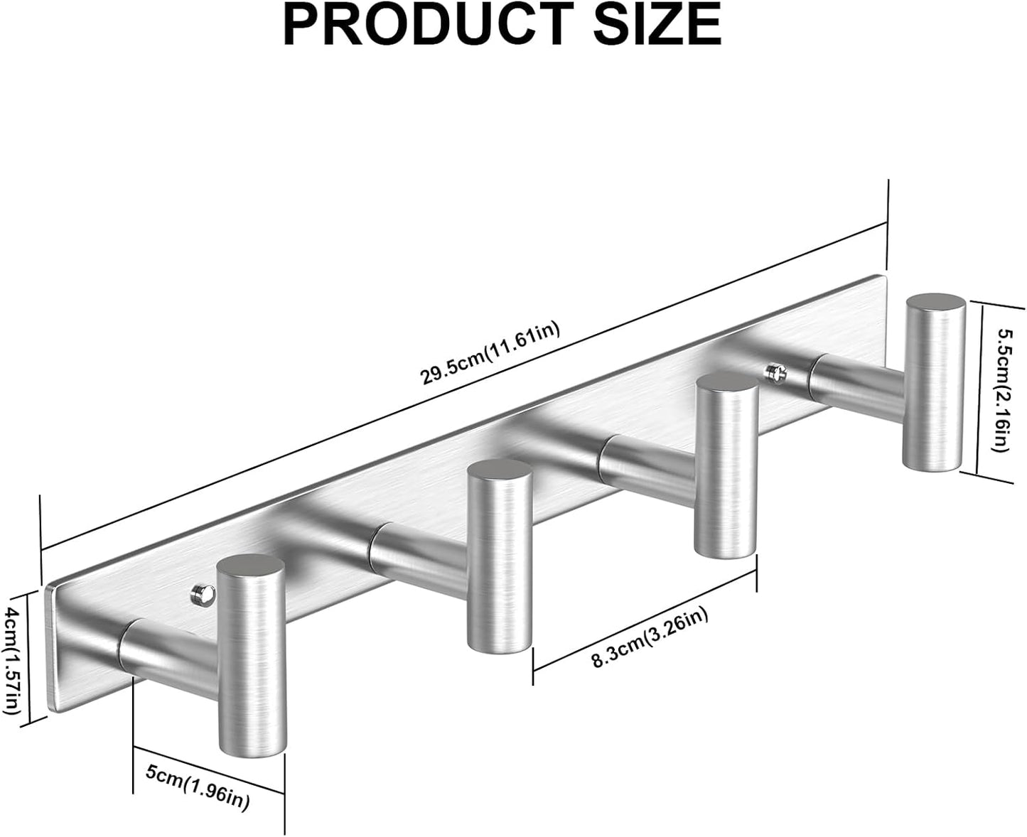 VAEHOLD Silver Hat and Coat Wall Mount Rack - Coat Rack with 4 Hooks for Robes, Bags, Keys, and Towels - Bathroom Towel Hanger Organizer (2 Pack)