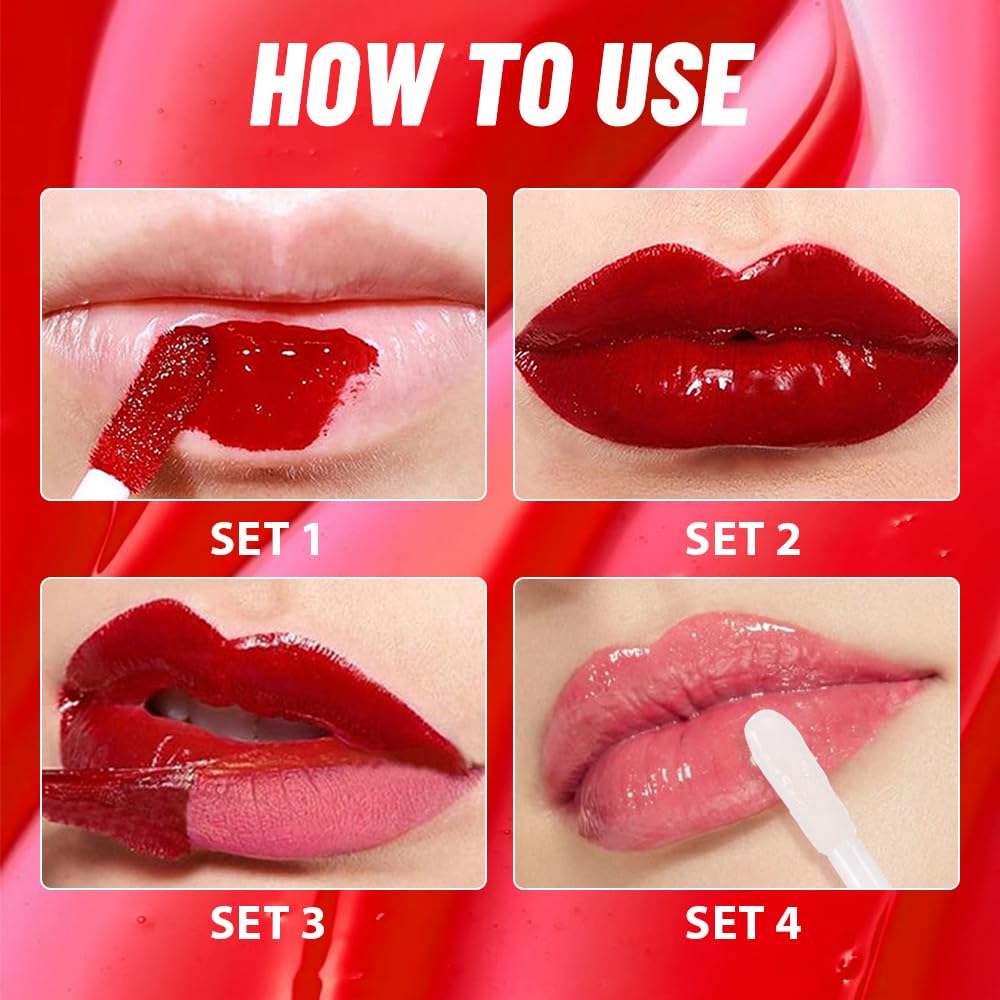 Dewy Rose Lip Stain Peel Off Lip Gloss oil Dual-Ended Combo, Lips Liner Stain Peel Off Tattoo, Long Lasting & Waterproof, Transfer-Proof Lip Tint Stain with Lip oil for All Skin Type 02#