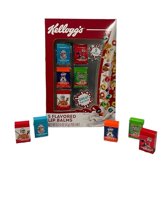 Taste Beauty 5-Piece Kelloggs Cereal Flavored Lip Balm Vending Machine Set, Cute Cereal Box Shaped Balms, Includes Corn Flakes, Rice Krispies, Frosted Flakes, Apple Jacks, & Fruit Loops