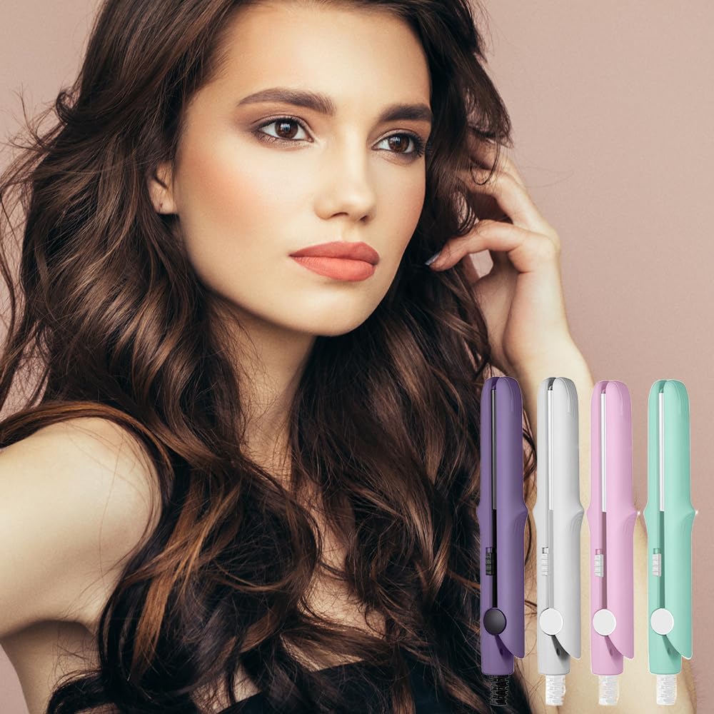 Upgrade 2-in-1 Curling Wand and Flat Iron, 2025 Upgrade Mini Dual Purpose Curling Iron, Portable Hair Straightener Travel Curling Wand for Women Short and Long Hairs, All Hair Types (Light Green)