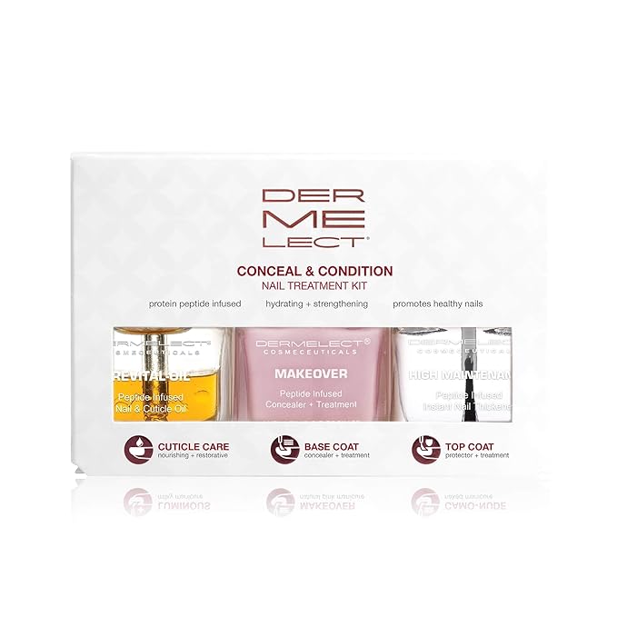 Dermelect Conceal & Condition Nail Treatment Kit – Ridge Filler & Color Corrector for Damaged, Discolored & Brittle Nails – Strengthening Nail Care with Keratin, Peptides & Biotin – Sheer Pink & Nude