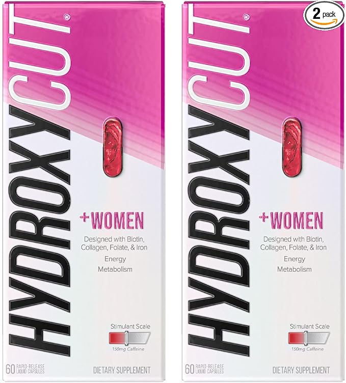 Hydroxycut +Women - 60 Rapid-Release Liquid Capsules, Pack of 2 - Includes Biotin, Collagen, Folate & Iron