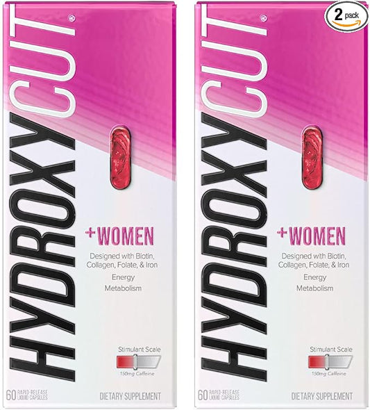 Hydroxycut +Women - 60 Rapid-Release Liquid Capsules, Pack of 2 - Includes Biotin, Collagen, Folate & Iron