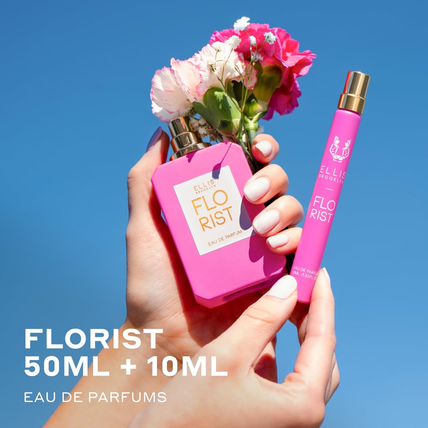 Ellis Brooklyn FLORIST Eau De Parfum Gift Set – Fresh Floral Perfume for Women with Italian Bergamot, Tuberose & Cedarwood – Vegan & Cruelty-Free – Perfect for Mother’s Day! (50ml + 10ml Travel Spray)