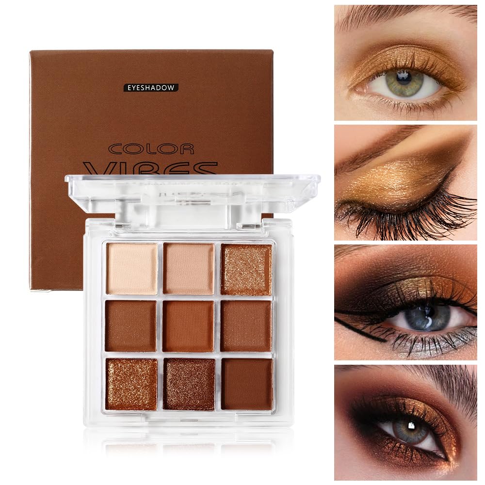 Neutral Nude Brown Eyeshadow Palette, 9 Colors Glitter Matte Eye Shadow Palette Makeup, Rose Gold Dark Brown Bronze Eyeshadow Palette, Highly Pigmented Waterproof Chocolate Eyeshadow Palette