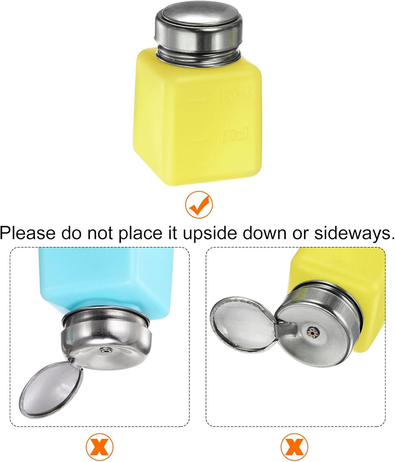 HARFINGTON 4PCS 120ML(4oz) Push Down Alcohol Dispenser Pump Liquid Press Empty Bottles Refillable Container for Acetone Cleanser Nail Polish Remover, Yellow