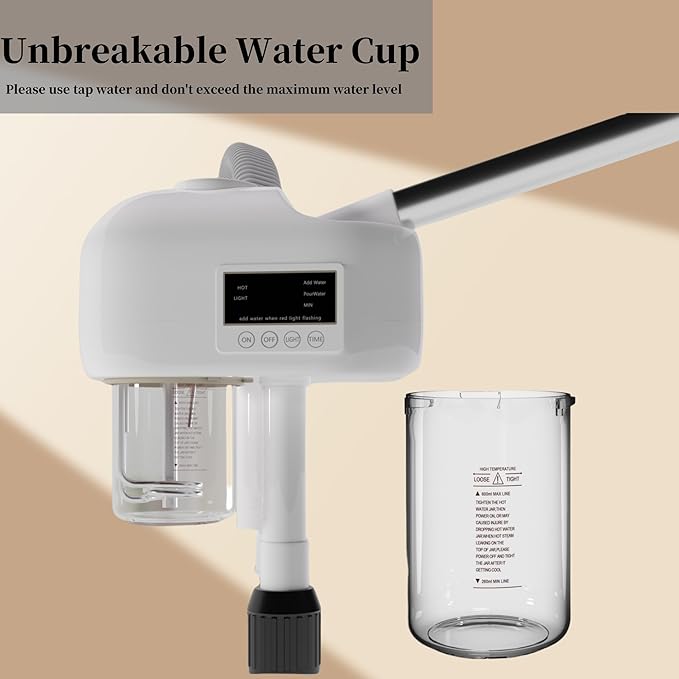 Facial Steamer with Magnifying Lamp, Face Steamer for Esthetician, 2 in 1 Facial Steamer Professional, Face Steamer for Facial Deep Cleaning（White）.