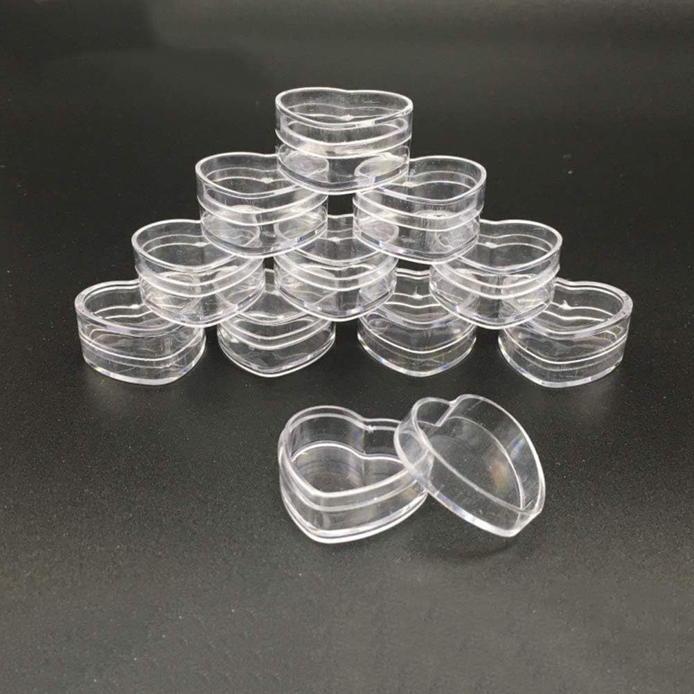 100Pcs 4ml Empty Plastic Cosmetic New Clear Refillable Plastic Heart Shape Pot Jars Bottles Make up Cosmetic Containers with Lids for Face Cream Lotion Eye Shadow Lip Balm