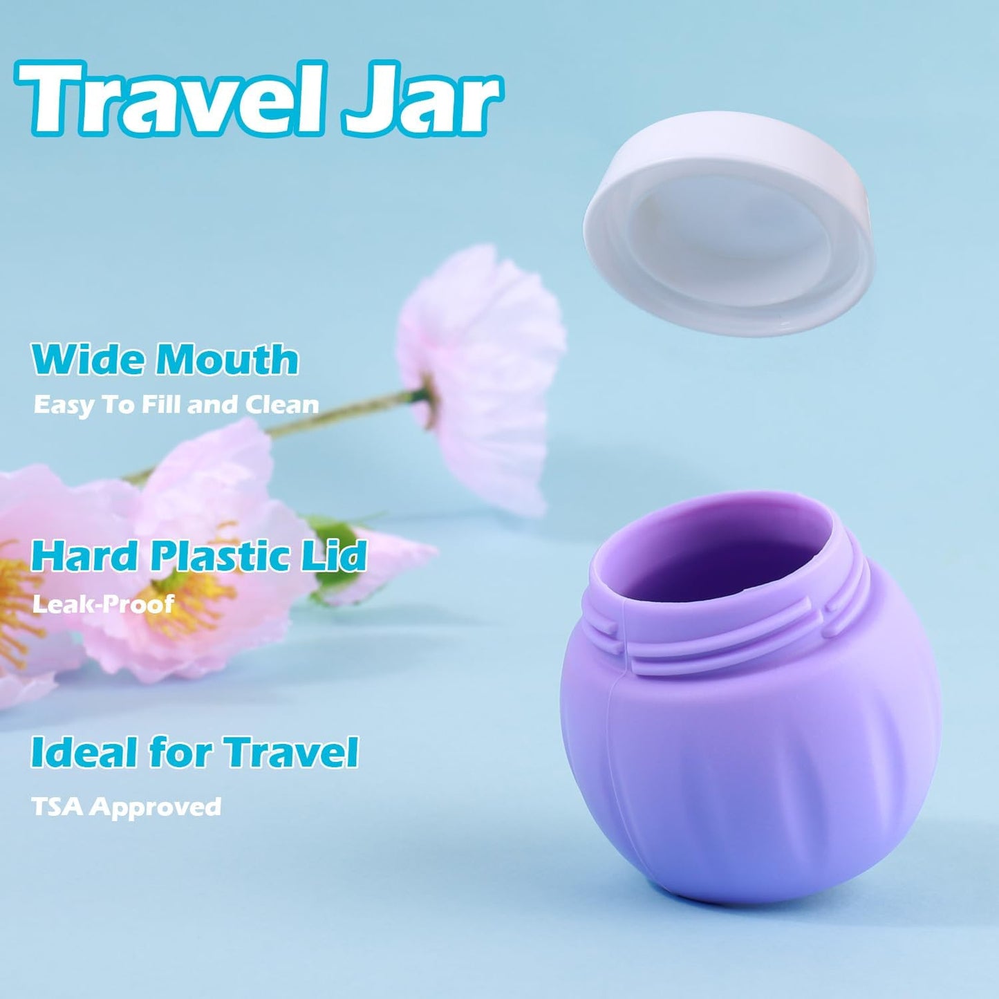 GLAMFIELDS TSA Approved 2Pcs 1.7oz+3Pcs 1oz Travel Size Silicone Jars BPA Free, Leak-proof Travel Essentials with Lid for Cosmetic Face Hand Body Cream Purple(5Pack)