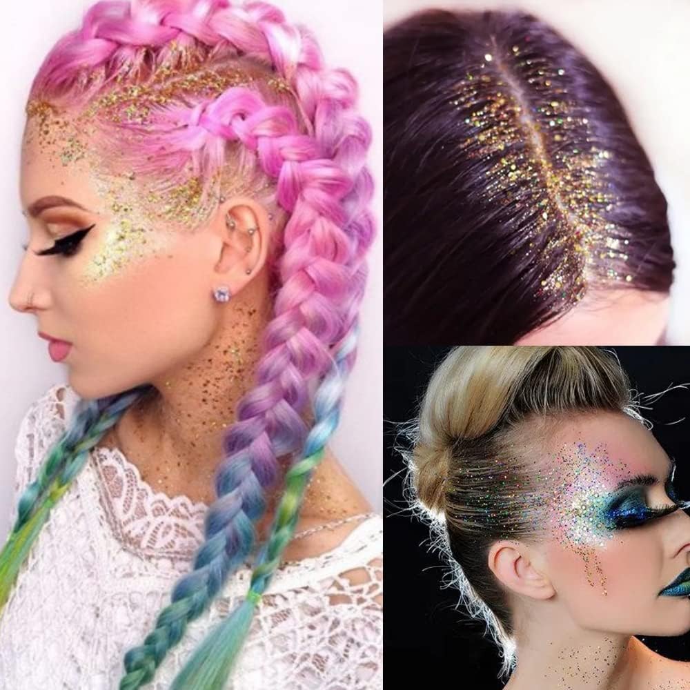 Mysense Gold Body Glitter Stick,Face Hair Glitter Makeup,Music Festival Concert Outfit Rave Pride Accessories for Women,Mermaid Sequins Chunky Glitter Face Paint,Hair Glitter Gel for Kids,0.56oz