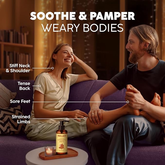 Kukka Relax Massage Oil for Massage Therapy - 6.76 Fl Oz - 100% Pure Natural Full Body Oil Relaxing, Warming for Women & Men, with Lavender, Jojoba, Rose Geranium & Vitamin E