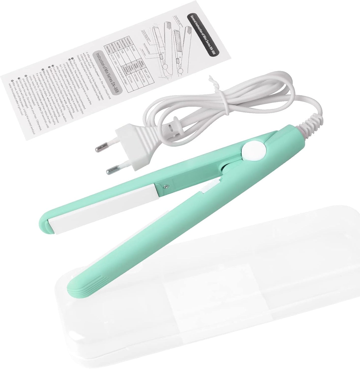 2 in 1 Mini Hair Straightener, US Plug, Ceramic Tourmaline Plate, Beauty Small Lightweight Portable Flat Iron Heating Curler for Home (Green)