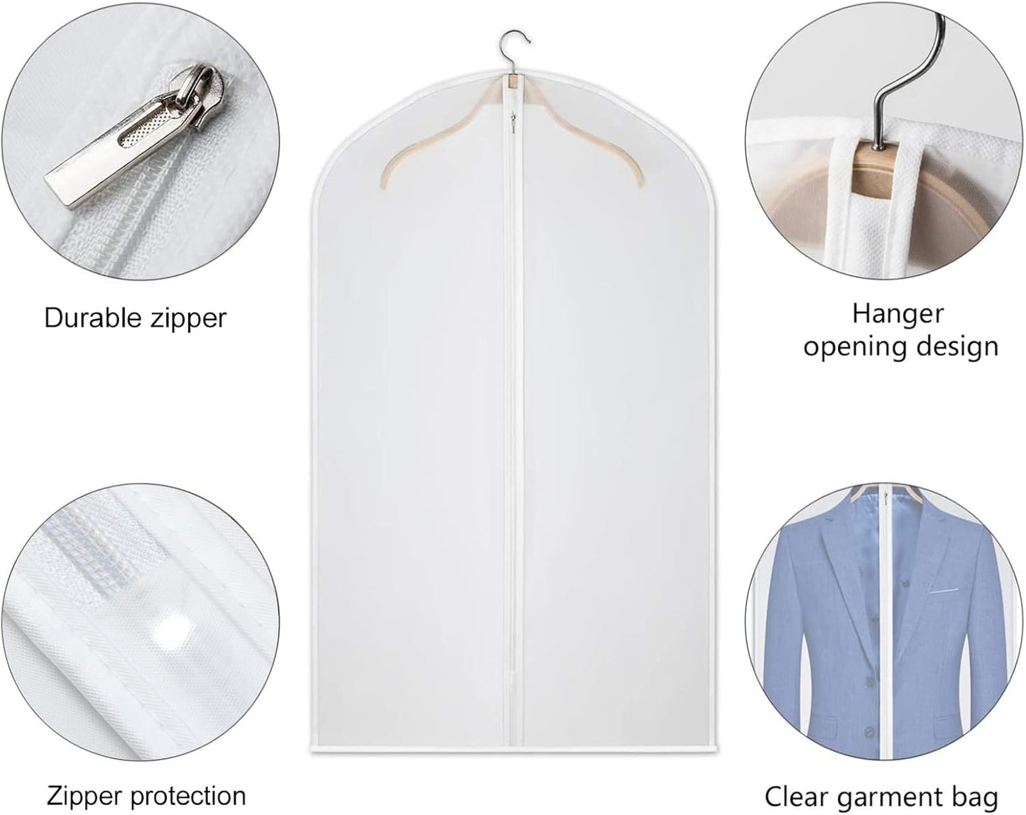 Kntiwiwo Garment Bags Clear Suit Bag for Closet Storage Set of 8 Hanging Clothes Dress Cover Bags Dust-Proof with Zipper for Suit, Coat, Dresses Clothes Storage-24” x40”