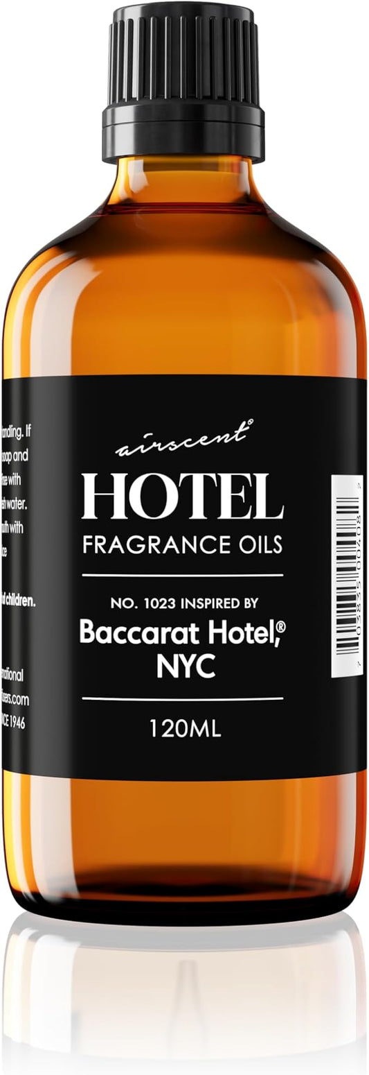 AirScent Hotel Diffuser Oil Inspired by The Baccarat Hotel Scent - Love Affair Fragrance Oil No. 1023 for Ultrasonic and Waterless Diffusers and Crafting - 120 mL, 4 fl oz Glass Bottle with Dropper