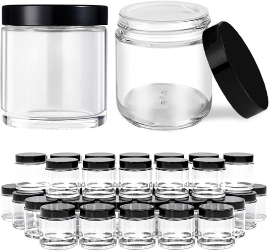 Tecohouse 4 oz Glass Jars with Lids, 48 Pack Clear Cream Canning Mason Jars with Lids, White Labels & Inner Liners, Empty Airtight Round Clear Slime Containers for Spice, Lotion, Ointments