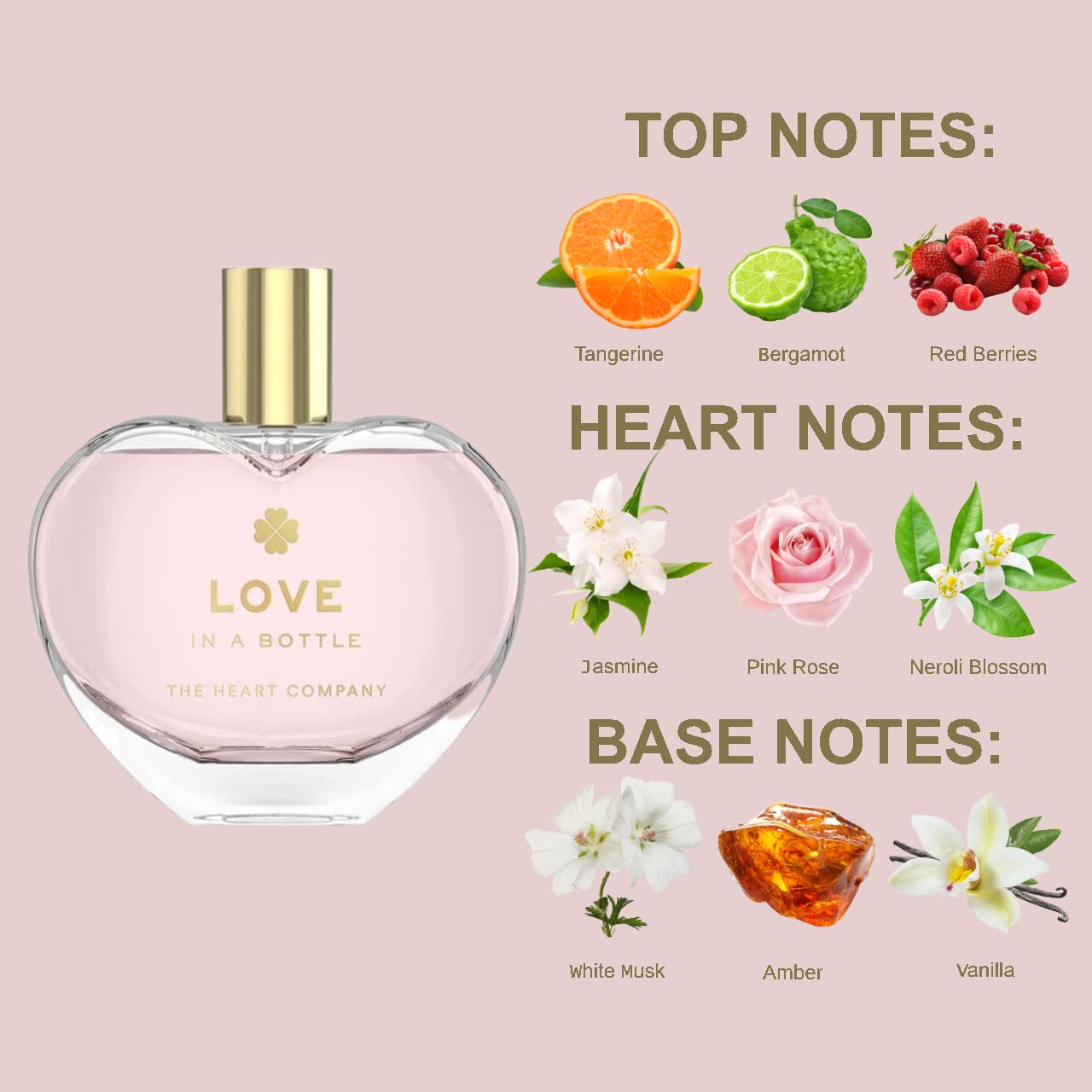 THE HEART COMPANY LOVE in a bottle | Floral & Sweet Perfume for Women | Vegan & Eco-friendly Women's Eau de Parfum | Romantic Fragrance for Her - 75ml - 2.5 fl oz.