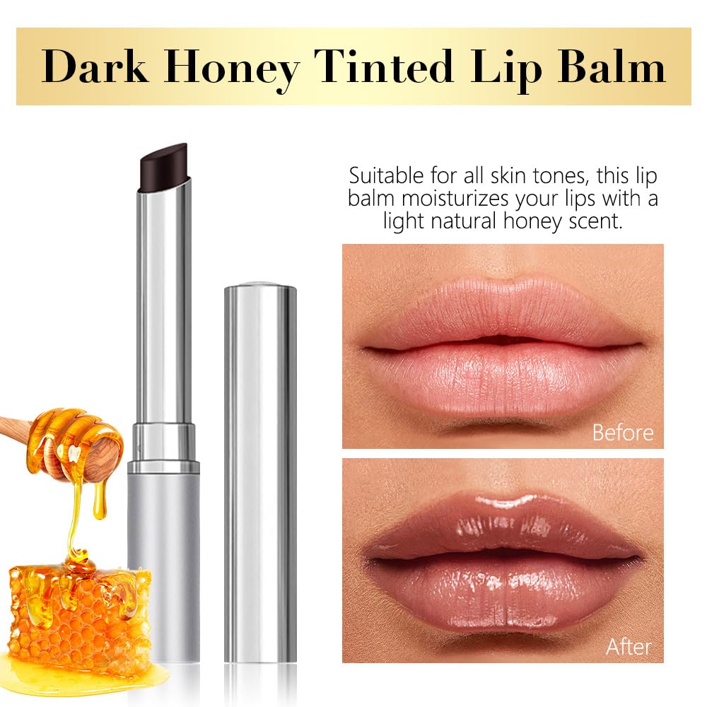 2Pcs Honey Lipstick Tinted Lip Balm, Sheer Hydrating Lip Stain for All Skin Tones, Natural Lightweight Lips Gloss Makeup for Women, Vegan & Cruelty-Free