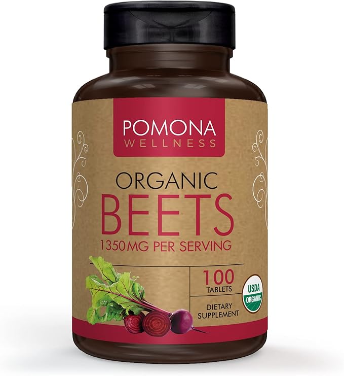 Pomona Wellness Beet Root Supplement Powder 1350mg, Supports Blood Pressure, Heart Health, Circulation, Energy & Athletic Performance, USDA Organic, Non-GMO, Vegan, 100 Tablets