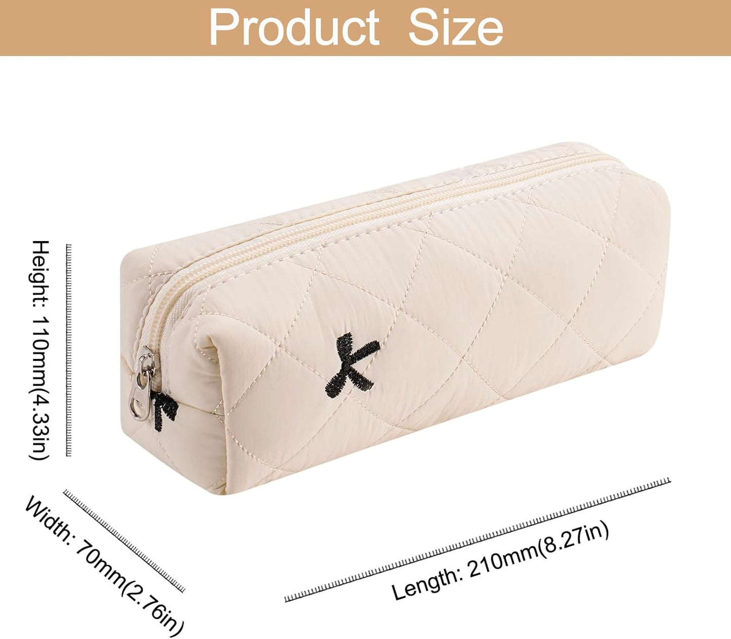 Cute Floral Cotton Makeup Brush Cosmetic Bag for Women, Travel Quilted Zipper Make Up Bag, Flowers Toiletry Organizer Case Kawaii Makeup Cosmetic Travel Cloth Pouch (Beige)