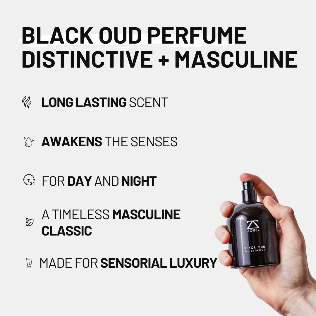ZOUSZ Black Oud Men's Perfume – Premium Fragrance Infused with Black Oud Oil, Sandalwood, Cedarwood & Patchouli – Luxurious Oud Cologne Ideal for Gifting