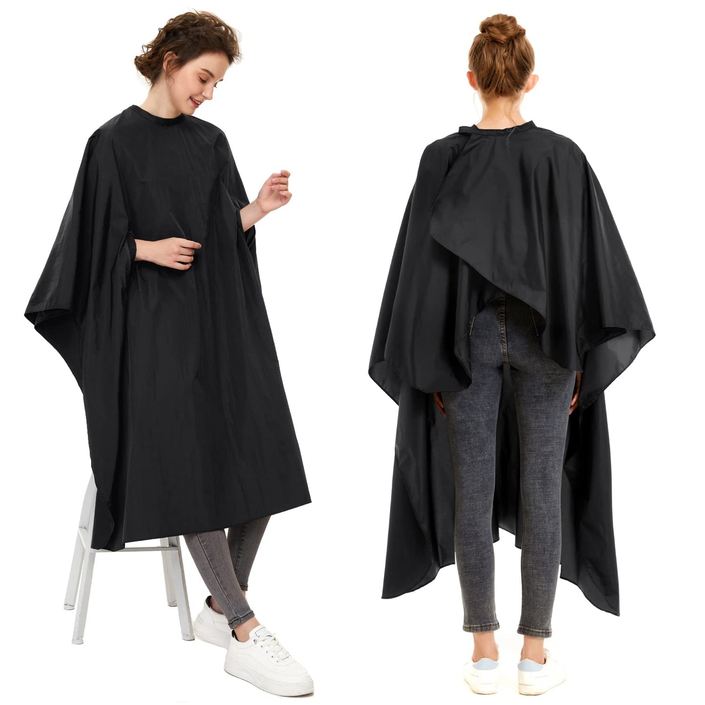 Professional Barber Cape With Armholes - Hands Free All Purpose 64"x56" Large Waterproof Salon Capes for Hair Stylist - Nylon Hair Cutting Cape For Hair Dye, Hair Color,Haircut - Black