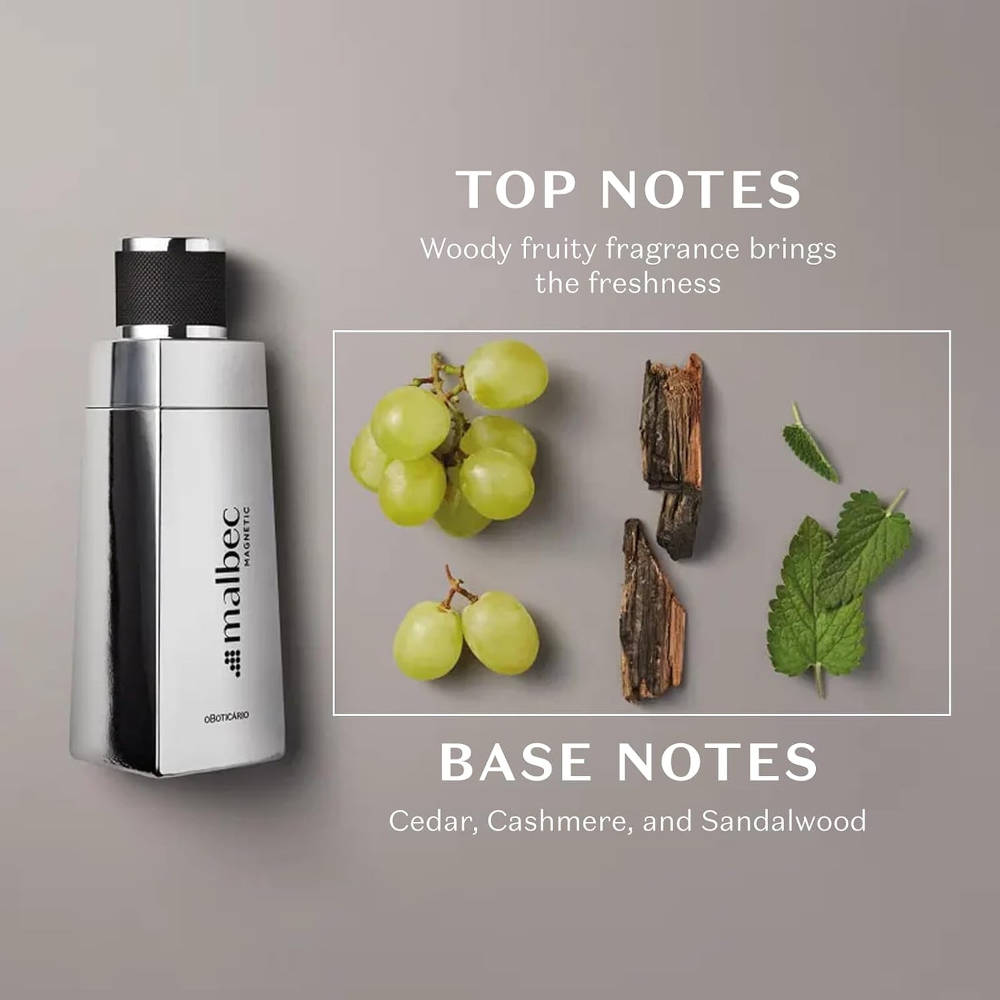 Malbec Magnetic Eau de Toilette By O Boticario, Cologne For Men, Long-Lasting Men's Fragrance, French Oak Barrel-Aged Red Wine & Woody Fruity Scent, 3.3 Ounce