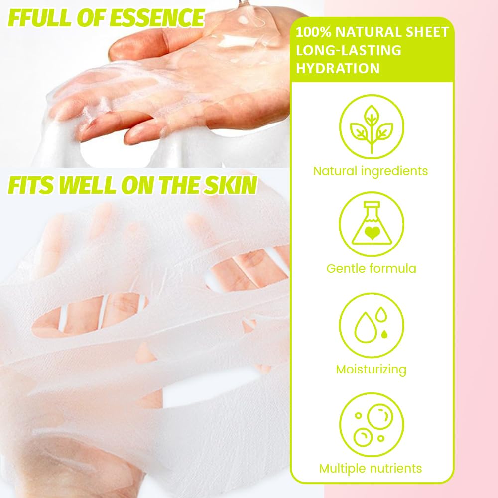 8 Pack Avocado Face Sheet Mask Skincare,Hydrating Face Mask For Sensitive Skin,Moisturize,Soothing,Nourish for All Skin Types,Natural Spa Party Facial Mask Skincare Set for Women Men Girls