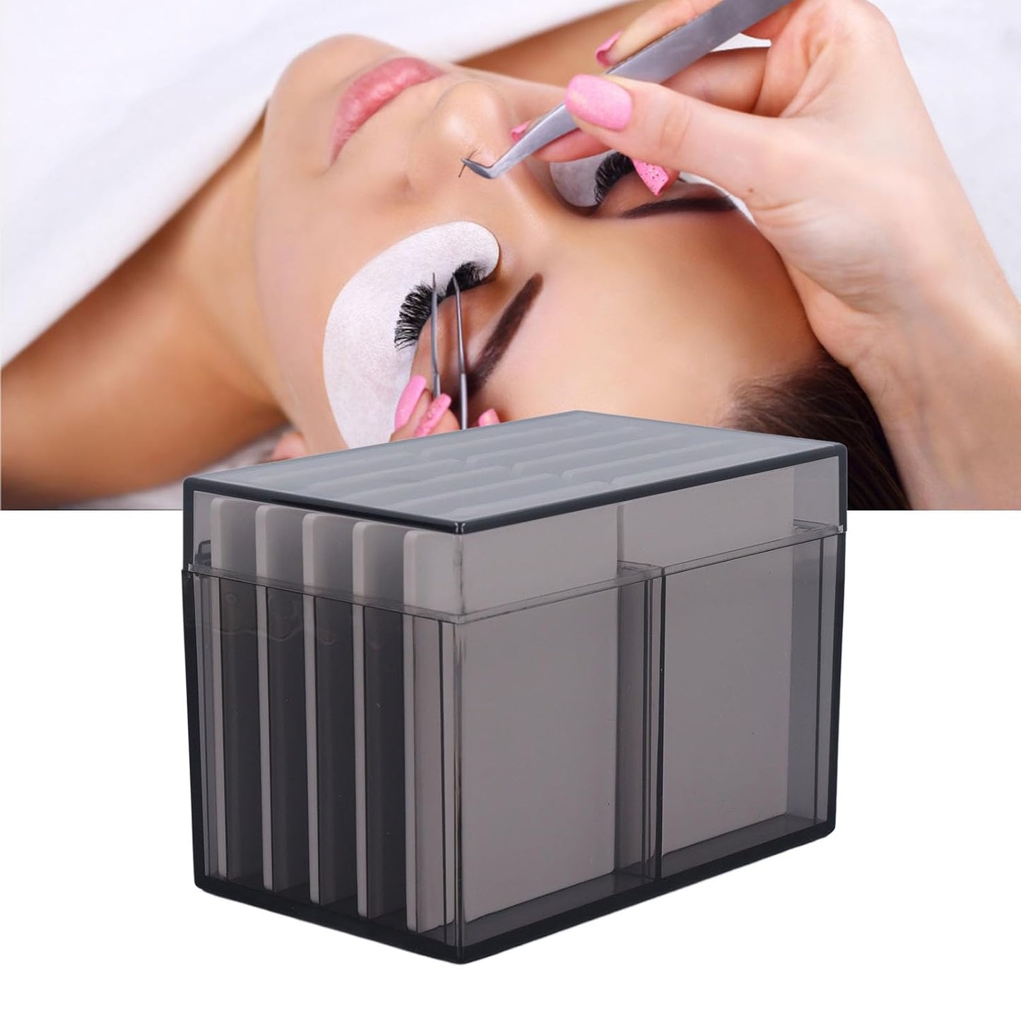 10 Layers Acrylic Eyelash Storage Box with Magnetic Bottom Extension Grafting Tool False Eyelashes Glue Pallet Holder (Tea Transparent)