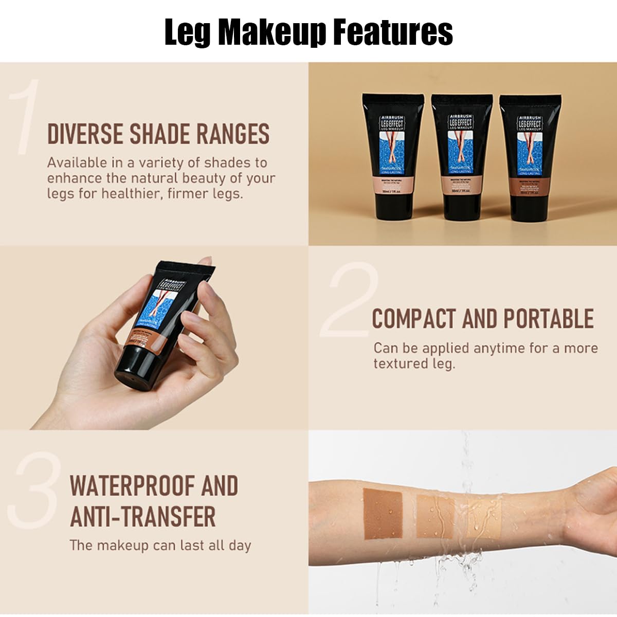 Leg Makeup Waterproof No Transfer,1 Oz Light Glow Leg Vein Cover up Makeup,Leg and Body Scar Cover up Makeup,Long Lasting Body Foundation,Leg Concealer for Women,Leg and Body Makeup Lotion