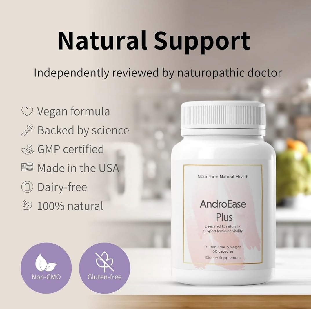 Nourished AndroEase Plus for Women’s Health - Zinc, Reishi, Green Tea and Saw Palmetto for Women - for Energy, Vitality, Facial Hair and Daily Wellness - 360 Capsules, Made in USA