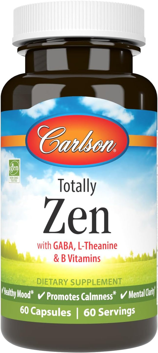 Carlson - Totally Zen, GABA, L-Theanine & B Vitamins, Healthy Mood, Promotes Calmness & Mental Clarity, 60 Capsules