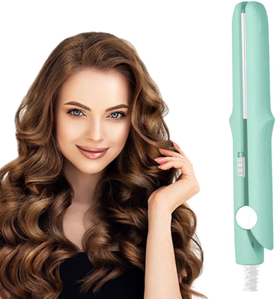 Upgrade 2-in-1 Curling Wand and Flat Iron, 2025 Upgrade Mini Dual Purpose Curling Iron, Portable Hair Straightener Travel Curling Wand for Women Short and Long Hairs, All Hair Types (Light Green)