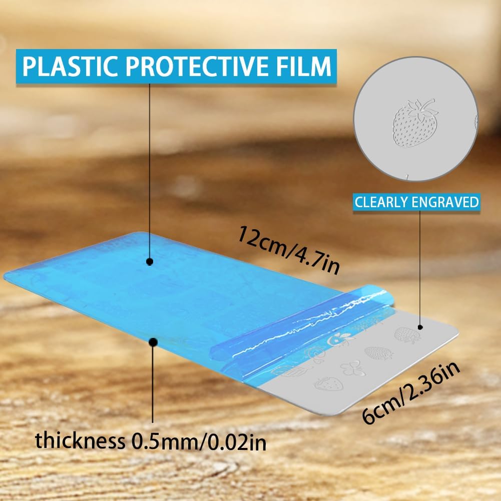 3Pcs Strawberry Nail Stamping Plate Heart Bow Nail Art Stamp Templates Stainless Steel Reusable Tools with Stamper Scraper for Manicure Printing