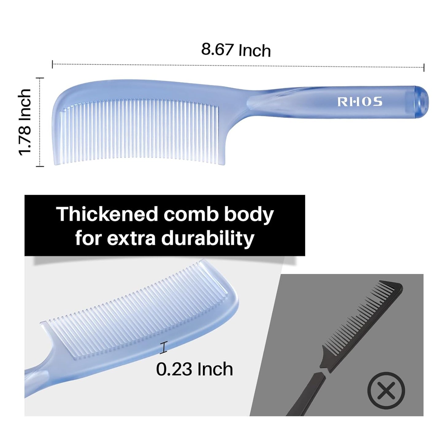 RHOS Detangler Hair Comb for Women and Men-Wide Tooth Comb for Curly,Thick,Wavy,Long Hair,Large Tooth Detangling Comb for Wet and Dry Hair-Styling Essentials Round Handle Hairdressing Comb(Blue)