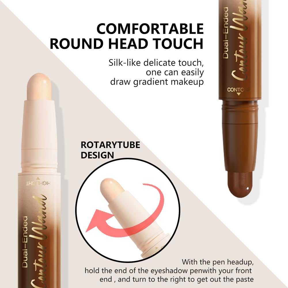 2Pcs Cream Contour Stick Face Body Makeup Dual Ended, Nuetral Nude Beige & Darker Nude Pink no Transfer Waterproof 2 in 1 Cream Concealer Stick Contouring Makeup Set, Face Nose Contour Bronzer Sticks
