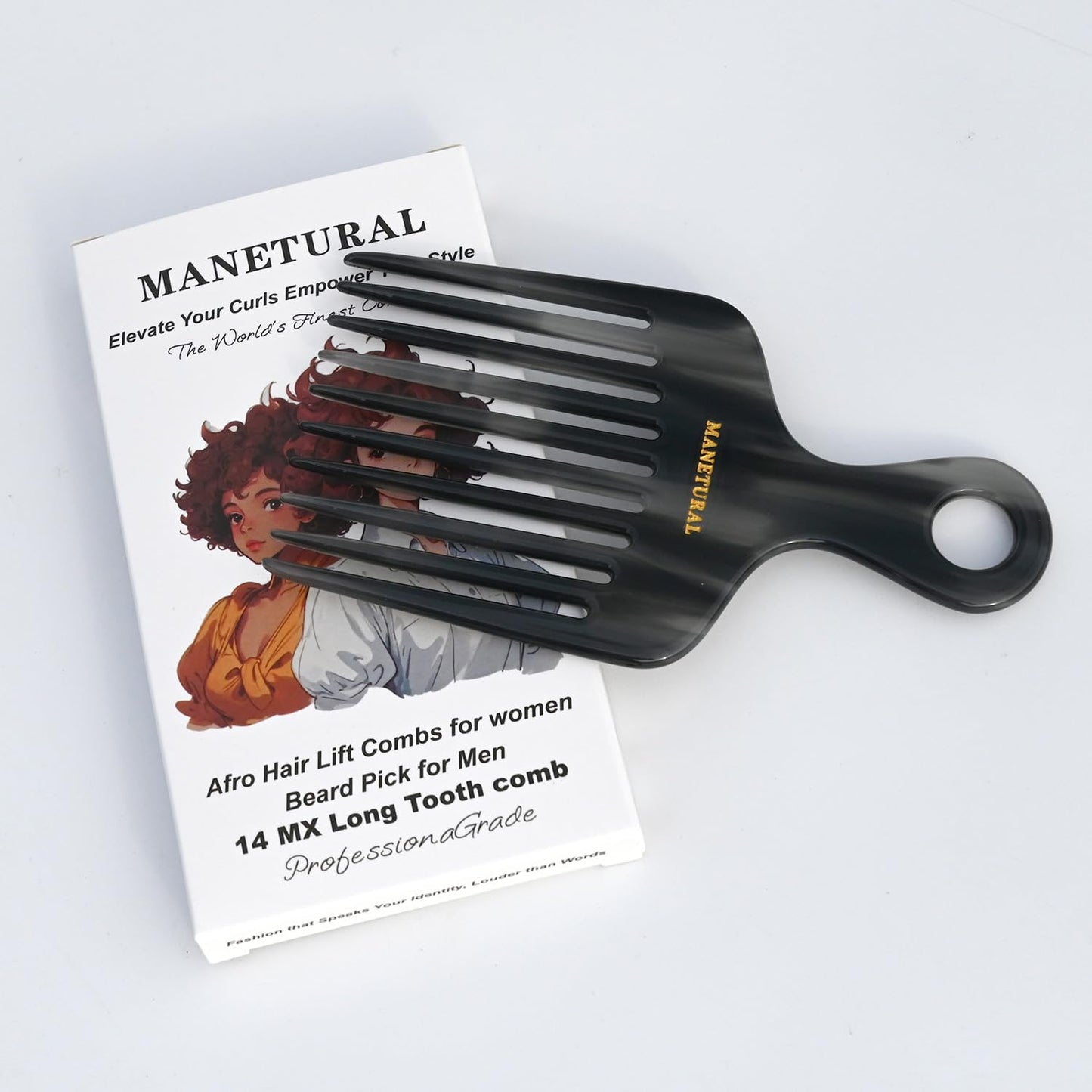 14MX Long-Tooth Comb/Afro Hair Lift Combs for Women's Curls and Men's Beards - Hand-Made, Hand-Crafted Beauty for Effortless Styling (Graphite, 2 PACK)