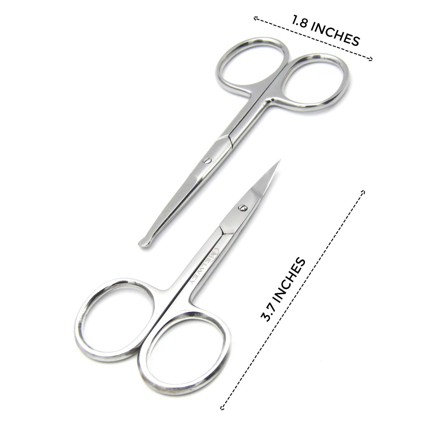 Pack of 2 Curved & Rounded Blunt Tip Stainless Steel Small Scissors for Eyebrows & Eyelashes, Beard Trimming & Moustache, Baby Nails, Nose & Facial Hair