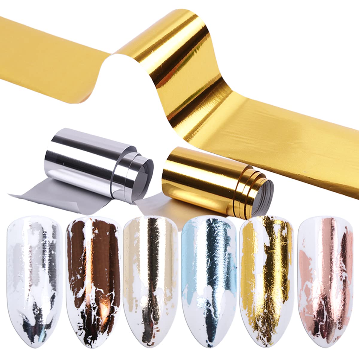 14 Sheets Gold Nail Foils Transfer Stickers - Holographic Effect Metallic Nail Art Foil Stickers in Color Gold and Silver