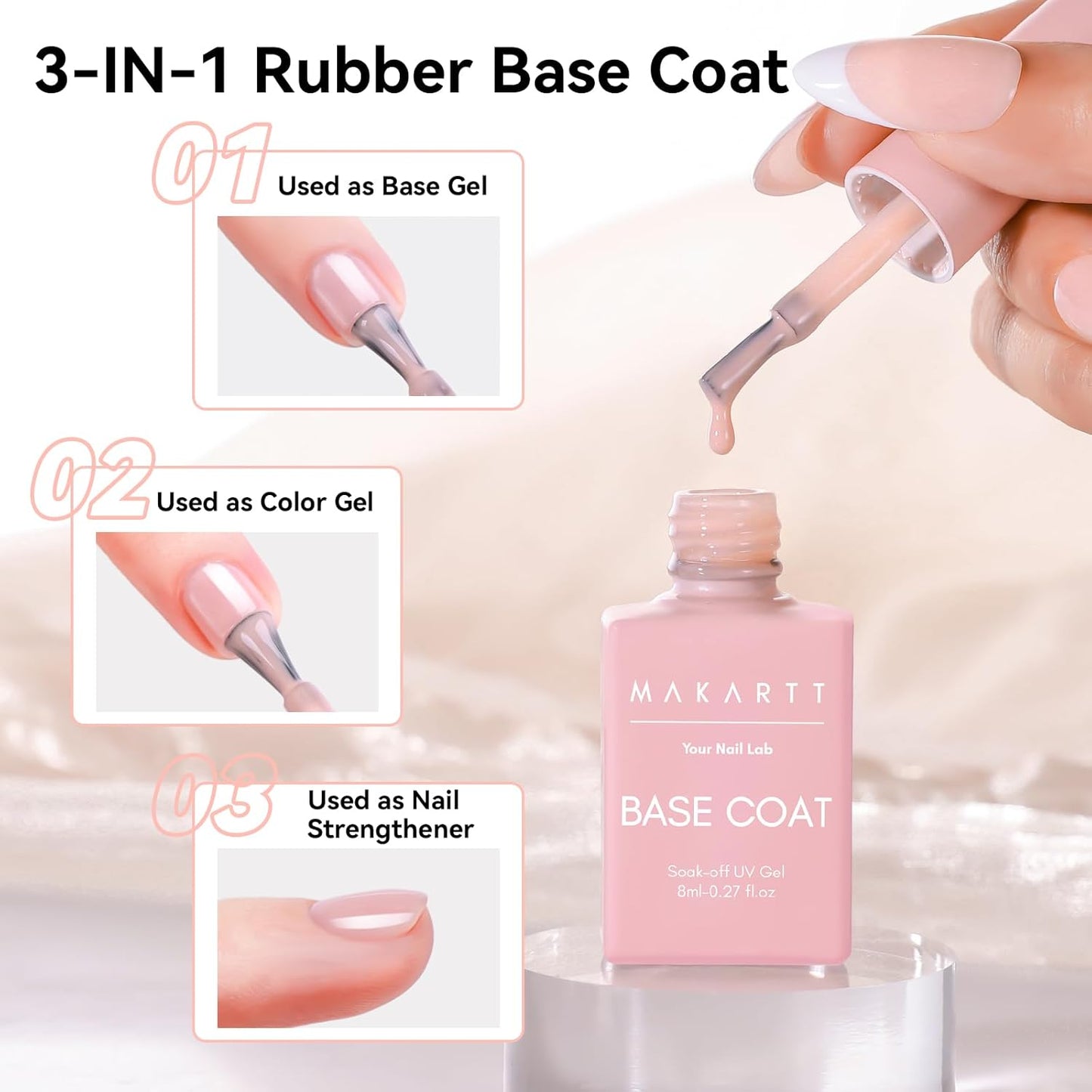 Makartt Rubber Base Gel Polish: Natural Nude Fall Winter 8ML Soak Off UV LED Foundation Gel for Salon DIY Nail Art Designs Home(Sun-Kissed Sands)