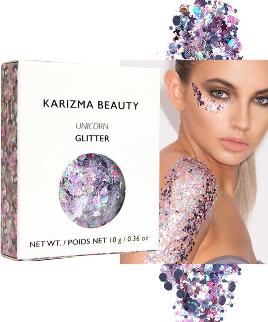 KARIZMA Unicorn Glitter. 10g Chunky Face, Hair Eye and Glitter for Women. Rave, Festival Accessories, Cosmetic Makeup. Loose Set