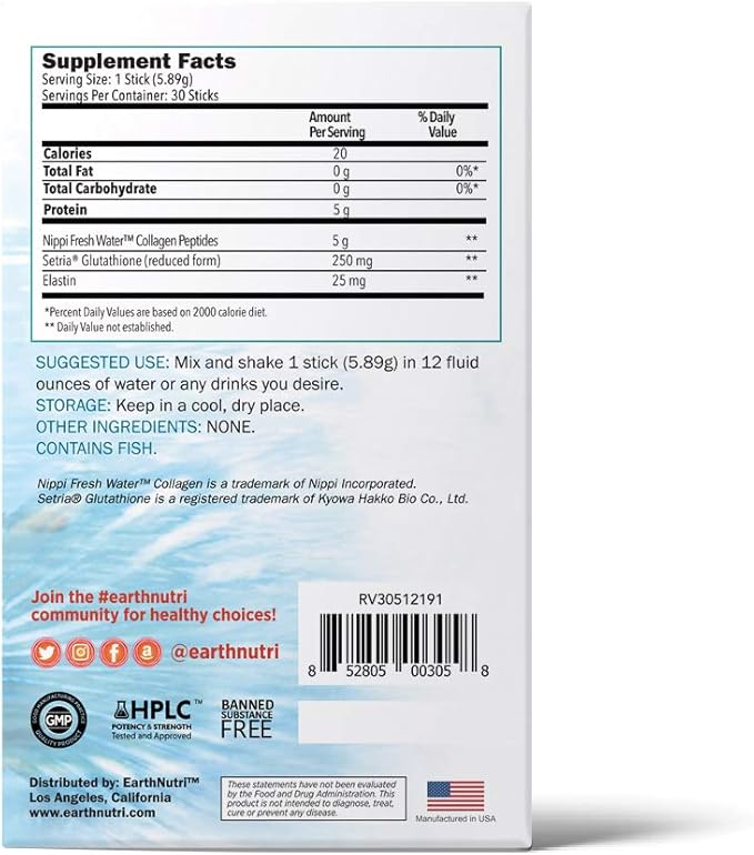 Marine Collagen Peptides Powder Supplement for Skin, Hair & Nails – Enhances Skin Elasticity & Hydration – Hydrolyzed Collagen – 5000mg per Serving – Non-GMO – Unflavored (30 Sticks Pack)