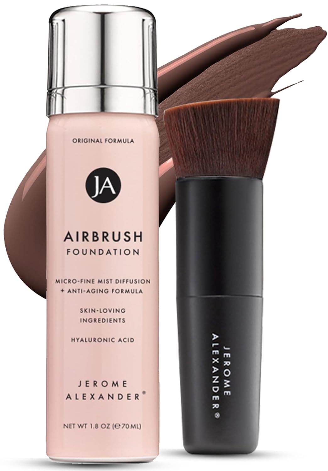 Jerome Alexander MagicMinerals AirBrush Foundation – 2 Piece Set with Airbrush Foundation and Kabuki Brush - Spray Makeup with Anti-aging Ingredients for Smooth Radiant Skin - Cognac